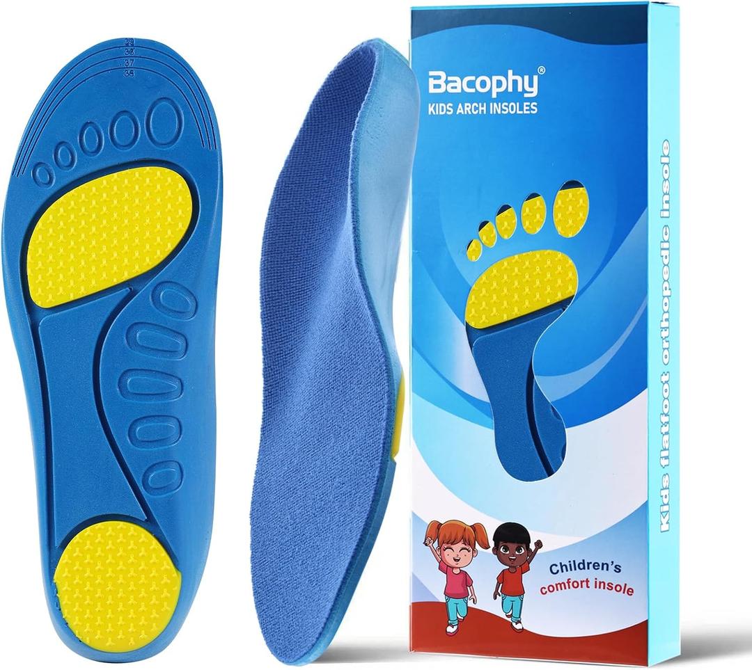 Bacophy Kids Orthotic Arch Support Shoe Insoles, Children Pu Cushioning Inserts, Shock Absorption Velvet Surfaces Deep Heel Cup Inner Sole for Flat Feet, Plantar Fasciitis, Feet Heel Pain Relief (5-8 M US Toddler)