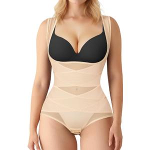BRABIC Mesh Shapewear Bodysuit Tummy Control for Women Plus Size Faja Body Shaper Bodysuit Butt Lifter (Beige, XXL)