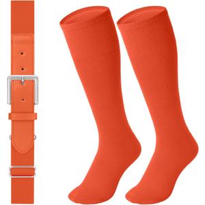 LEACOOLKEY Baseball Belt and Socks Combo Set Adjustable Softball Socks and Elastic Belt for Youth and Adult (Orange, M)