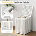 oakvivo Bamboo Laundry Hamper, 17.7" x 17.7" x 25.6" Bathroom Waterproof Wood Laundry Basket with Lid and Handles, Laundry Sorter with Removable Washing Bag, Laundry Bin Organizer for Bedroom(White)