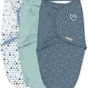 SwaddleMe by Ingenuity Original Swaddle, 100% Cotton, Improves Sleep & Calms Startle Reflex, 3-6 Months, 14-18 lbs, 1.0 TOG, 3-Pack, Baby Swaddle Blanket - Mountaineer