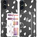 Compatible with iPhone 17 Case Card Holder for Women Cute Design,Wallet Phone Cases Transparent Cool Kawaii Protective (Clear Ghosts Halloween Hallowmas)