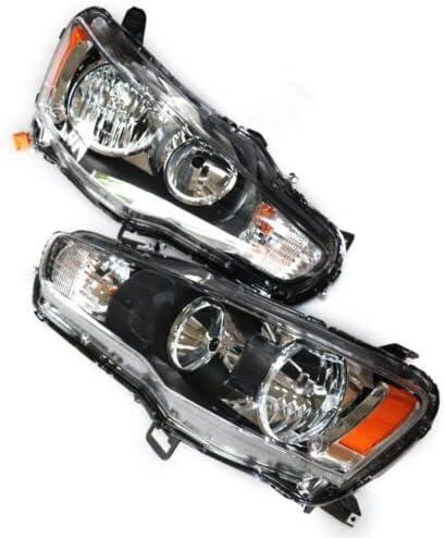 Headlight Assembly for Mitsubishi Lancer EVO X 2008-2017 Halogen Headlight Front Clear Headlights Black Housing Color (Driver + Passenger Side)