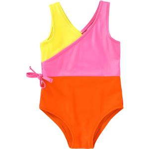 YOUNGER TREE Toddler Girl One Piece Swimsuit Color Block Stripe Swimwear Summer Beach Bathing Suit 12M-5T (Orange Pink)