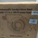 AYURA Retractable Garden Hose Reel 100 ft x 1/2 inch with Pro Metal Shaft, Heavy Duty Automatic Garden Hose Reels with Kink-Free Rewind and Lock at Any Length, Wall Mount Water Hose Reel for Outside (EXP 08/13/36)