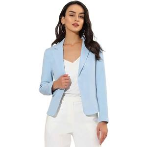 Allegra K Women's Dressy Casual Blazer Open Front Office Work Business Lightweight Crop Suit Blazers X-Small Sky Blue-Solid