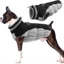 Lelepet Warm Dog Winter Coat with Harness - Large, Waterproof, Windproof, Reflective, Fleece Vest with Turtleneck & Zipper - Coats for Large Dogs in Cold Weather, Black, L