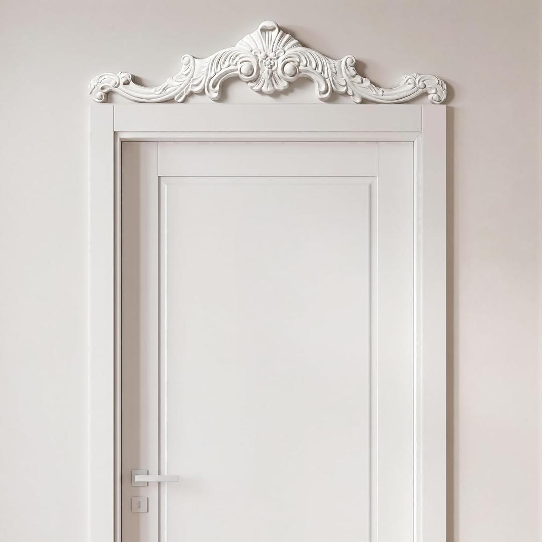 Wenqik 10.4" H x 44" W x 2.6" P Door Frame Molding French Country Pediment Over Door Large Window Frame Decor Onlays for Home Living Room Entryway Wall Art