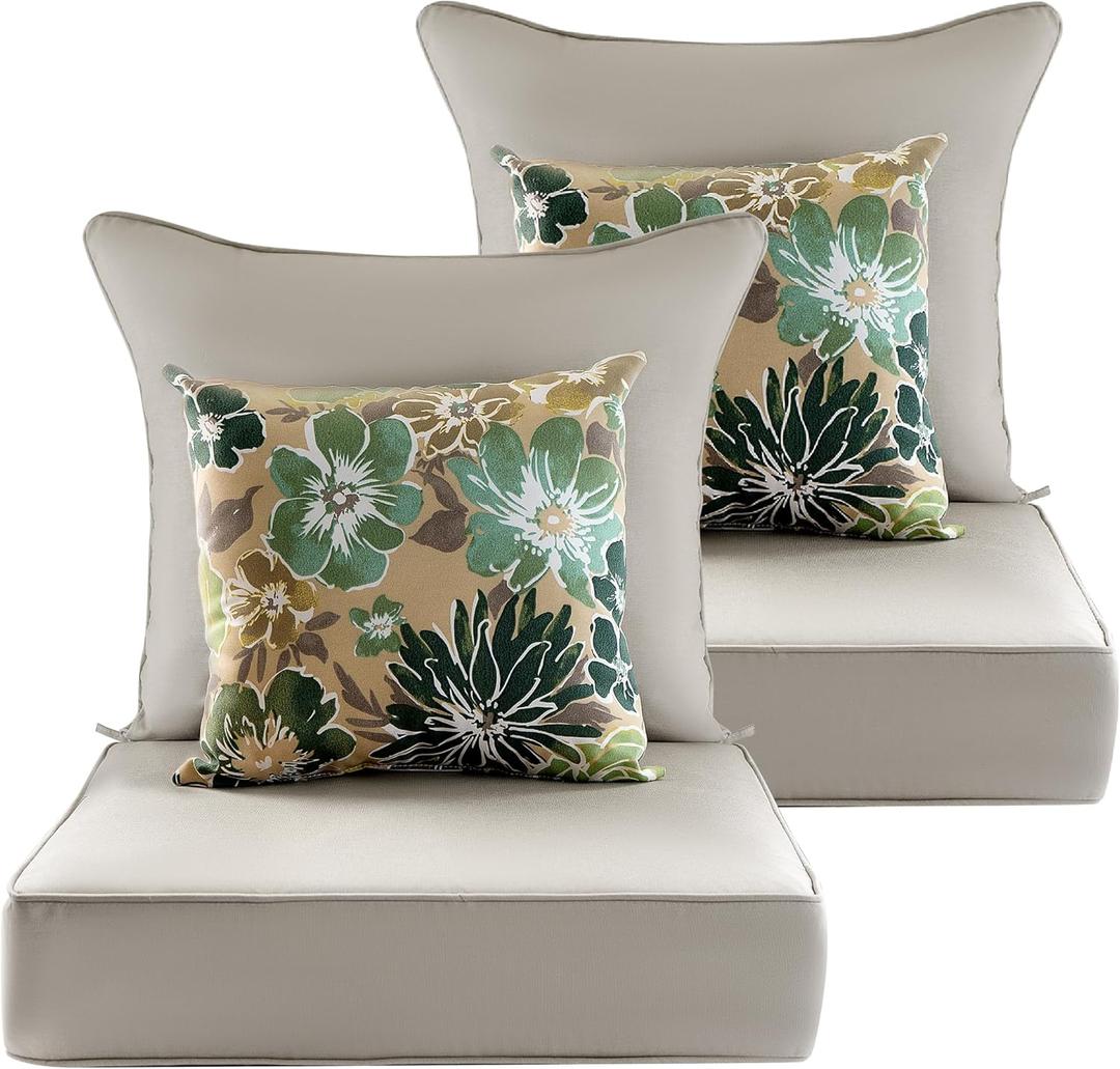 24x24 Outdoor Cushions,Outdoor Deep Seat Cushion Set,Olefin Fabric Patio Furniture Cushions,Deep Seat Bottom and Back Cushion for Chair,Sofa, and Couch,Beige (Set of 2 Seats,2 Backs,2 Pillows)