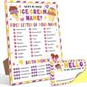 What is Your Ice Cream Name Game,30 Stickers, Ice Cream Party Decor,Perfect for Birthday Party Activities 68 Wooden Play Sign with Stand