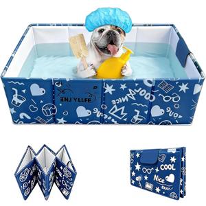 Foldable Dog Bathtub for Small to Medium Dogs & Cats Pool, Collapsible Pet Bath Tub for Shower/Kitchen Sink, Thickened Insulated Base, Portable & Space-Saving Puppy Wash Basin, Blue