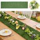 12" x 48" Easter Grass Table Runner with 5.7 Ft Easter Floral Egg Garland, Artificial Grass Table Runner Decorations for Spring Farmhouse Home Party Table Decor