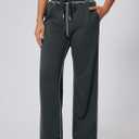 Herseas High Waisted Sweatpants for Women 2025 Fall Wide Leg Contrast Stitching Drawstring Loose Lounge Jogging Pants (Gray, XXL)