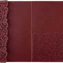 25pcs 5"x7.28" Burgundy Vintage Tri Fold Wedding Invitations Cards pocket Pearl Paper Laser Cut Hollow Carving Greeting invites Covers only no envelope no insert
