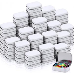 100 Pcs Metal Hinged Tin Box Rectangular Small Tin Container with Lid Mini Portable Tinplate Storage Box for Drawing Pin, Candies, Jewelry, Crafts, Button, Pill 2.4 x 1.8 x 0.6 Inch(White)