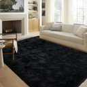 FinRèc 5x8 Feet Black Rugs for Living Room Bedroom, Fluffy Shaggy Area Rug, Non-Slip Soft Shag Rug for Nursery Kids Room Dorm Room Home Decor, Indoor Plush Floor Carpet