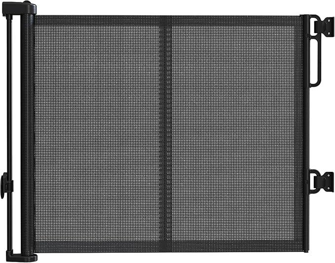 Upgraded 59'' Wide Retractable Baby Gates for Stairs with Reinforced Strip, Mesh Saftey Gate for Pets, Prevent Crawling Dog Gate fot Doorways, No Drilling, Indoor & Outdoor Use, 34'' Tall, Black