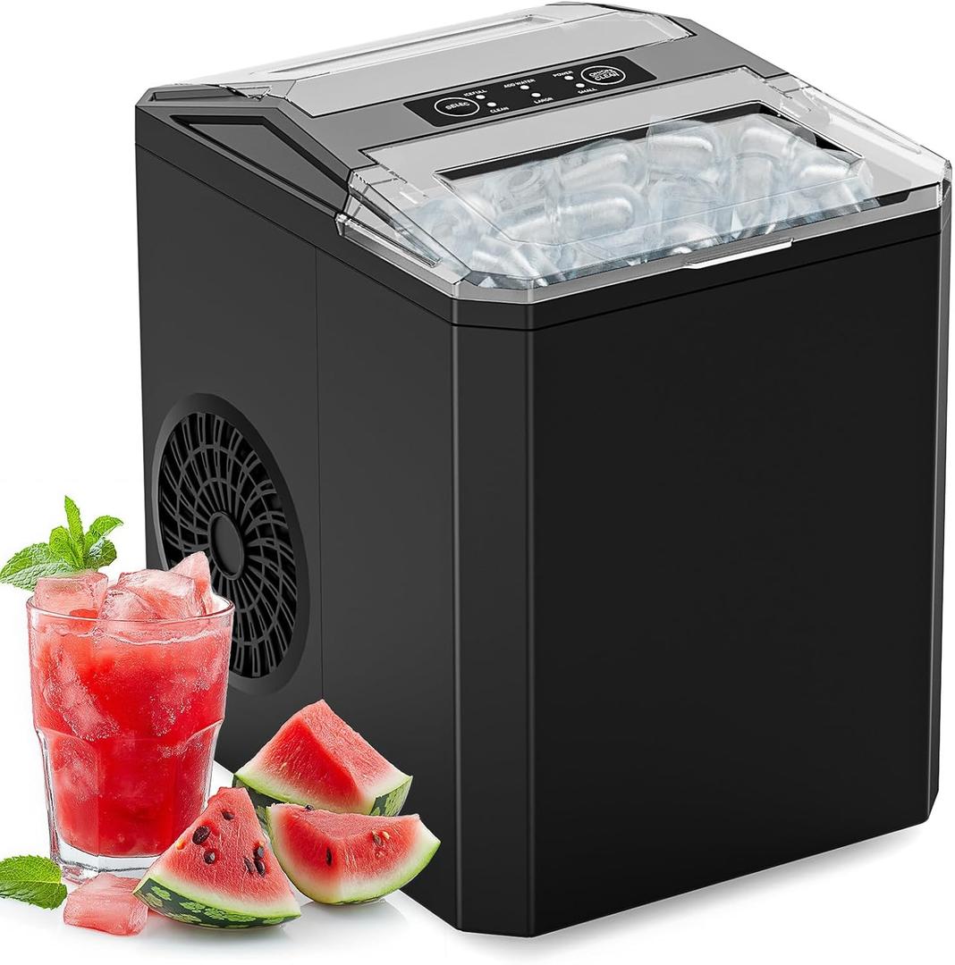Sweetcrispy Countertop Ice Maker, Portable Ice Machine Self-Cleaning, 9 Cubes in 6 Mins, 26 lbs/24Hrs, 2 Sizes of Bullet Ice for Home Party Office, Black