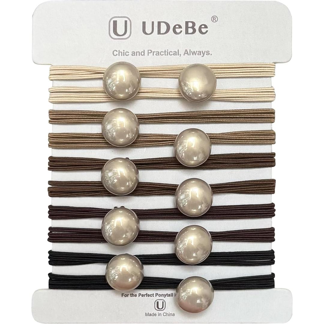 Cute Hair Ties with Faux Pearl, 3X Stronger Brown Elastic Ties Hair Accessories with Secure Gentle Hold