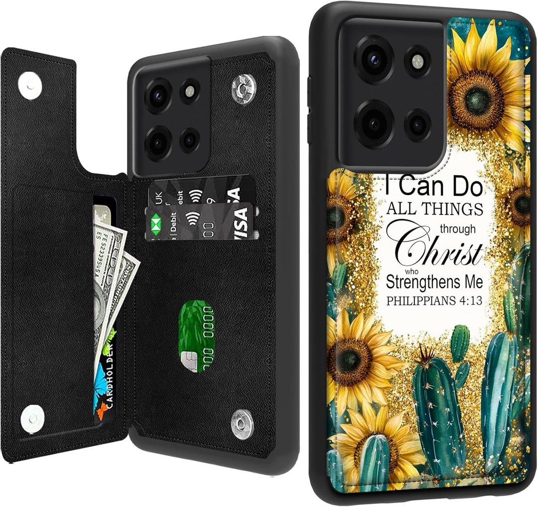 Wallet Case for Moto G 2026/2025,PU Leather Flip Phone Cover with Card Holder,Kickstand,Magnetic Closure,Full Protection,Sunflowers Bible Verse Design