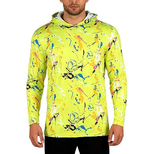Men's UPF 50+ Sun Protection Hoodie Shirts UV SPF Hi Vis Long Sleeve Rash Guard Fishing Hiking T Shirts Quick Dry, Small