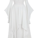 Womens Renaissance Costume Dress Medieval Long Sleeved Outfit Gown Irish Over Victorian Vintage Halloween XL White