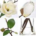 Briful Artificial Magnolia Flower Arrangement with Glass Vase, 18.5in White Faux Magnolia Flowers Fake Floral Centerpiece for Eleglant Home Office Room Table Shelf Dcor