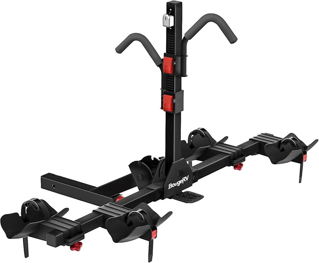 BougeRV Lockable Hitch Mount Bike Rack Platform 2-Bike Carrier for SUV & Truck, Lightweight E-Bike Compatible, Foldable & Tilting to Open Trunk, Easy Assembly Bike Rack Fit for 2'' Hitch Receiver