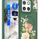 Yucenx for Motorola Moto G Stylus 5G 2025 Floral Phone Case with 2X Screen Protector, Military Grade Magnetic Translucent Matte Girls Women Flower Pattern Protective Cover (Green)