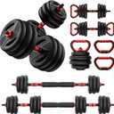 Cvonte Adjustable Dumbbell Set, 30lbs Free Weight Set With Double Locknut, 5-in-1 Dumbbells Set Includes Barbell, Kettlebells, Push up Stand, Fitness Exercise for Home Gym Suitable Men/Women