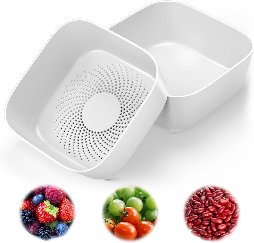 Colander for Kitchen, Detachable Fruit Bowl with Drip Tray, Plastic Food Strainer for Fruits, Vegetables, Berries and Pasta, Colander Set for Home and RV Use, Dishwasher Safe