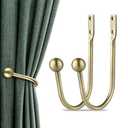 Curtain Holdbacks, 2pcs Curtains Holder Wall Mounted Drapery Tiebacks Retro Window Hook for Home Decor, Antique Brass