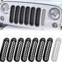 Grill Inserts Black, Front Mesh Grille Cover Compatible with 2007-2018 Jeep JK Wrangler & Unlimited Wrangler Accessories, Car Grill Mesh (7PCS Black + 1PCS White)
