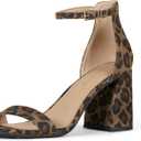 Amazon Essentials Women's Ankle Strap Block Heel Nola Sandals, Leopard Faux Suede, 9.5