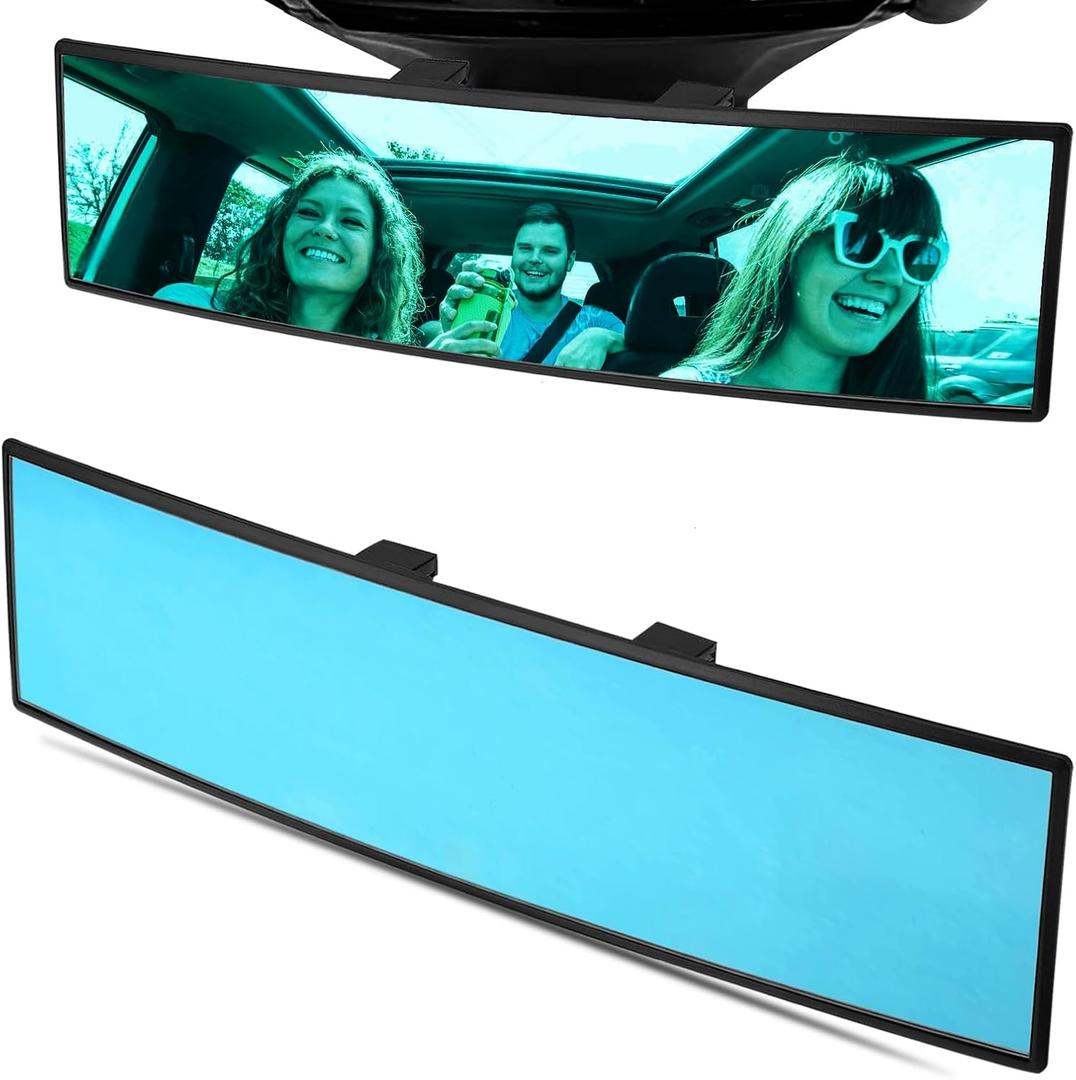 Car Rearview Mirror HD Glass 12 Inch Anti Glare Clip On Panoramic Wide Angle Car Interior Rear View Mirror Universal for Cars SUVs Trucks (Blue)