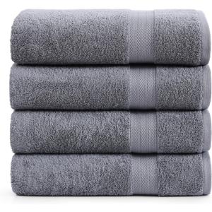 LANE LINEN 4 Pack Bath Towels Set (28"x54") - 100% Ring Spun Cotton, Large Turkish Towels for Bathroom - Durable, Quick Dry, Soft & Absorbent Bath Towel Set - Gets Softer After Each Wash - Cool Grey