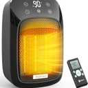 Brightown Wall Plug-in Heater for Indoor Use, 800W Small Electric Space Heater with Thermostat, Remote Control, Overheat Protection, LED Display, 12H Timer for Home Bedroom Office RV, Black