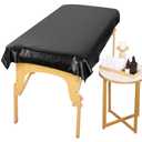 Waxing Pad for Esthetician Bed  Waterproof PU Leather Spa Massage Table Cover with Elastic Straps, Lash Bed Cover Wipeable & Reusable, Black, 78" x 35.4"