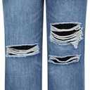 THUNDER STAR Womens High Waisted Wide Leg Jeans Stretchy Distressed Denim Pants, Small