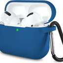 Lerobo Compatible with AirPods Pro Case 2019,Shock-Proof Silicone Skin Full Protective Cover for Airpods Pro 2,Supports Wireless Charging with Durable Carabiner Front LED Visible,Blue