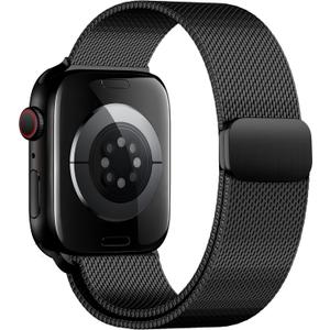 Double Magnetic Compatible for Apple Watch Band Ultra 2,SE, Stainless Steel Strap Metal Mesh Sport Loop for iWatch Bands 38mm 40mm 41mm 42mm 44mm 45mm 46mm 49mm Series 10/9/8/7/6/5/4/3/2/1 Women Men (Black)
