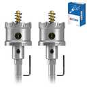 TCT Hole Saw Set, 2-Pack of 1-1/2" (38mm) Heavy Duty Tungsten Carbide Tipped Hole Cutters for Stainless Steel Mild Steel Copper Iron Brass Plastic and More, with Titanium-Plated Pilot Drill Bits