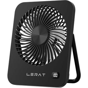 Lerat Portable Desk Fan, Small USB Rechargeable Fan with LED Display, 5-Speed Ultra-Quiet 180° Foldable Mini Fan for Summer Cruise Travel, Cooling Gifts for Women Girls Kids (Black)