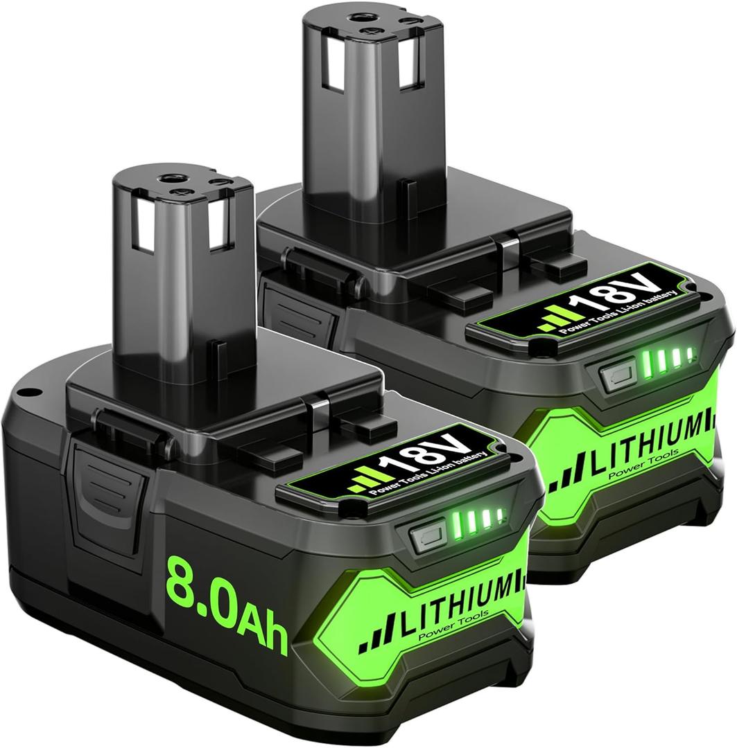 Replacement for Ryobi 18V Battery P108 8.0Ah Lithium 18V Battery ONE+ Plus P102 P103 P104 P105 P107 P108 PBP005 P109 P190 P191 P122 2Pack