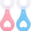 LandVK's U Shaped Toothbrush for Kids Manual Whitening Toothbrush Silicone Brush Head for Kids Children Infant Toothbrush For 2-6 Years Mouth-Cleaning (Multicolor, Pack of 2)