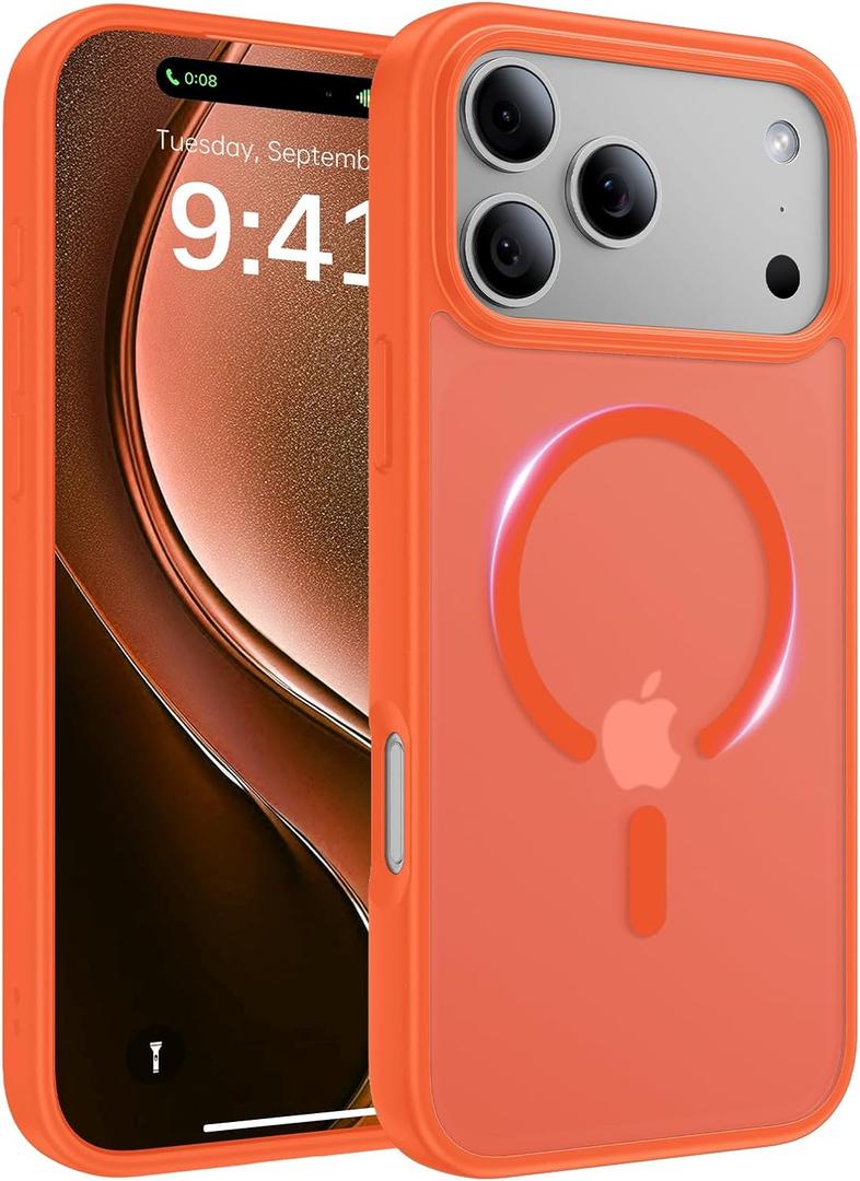 Magnetic for iPhone 17 Pro Case, [Anti-Slip] [Military-Grade Drop Protection] [Camera Protection] Skin-Friendly Slim Matte Shockproof Protective for iPhone 17 Pro Phone Case, Orange