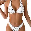 WDIRARA Women's Polka Dots Bikini Set Halter Triangle Swimsuit 2 Piece Bathing Suit White and Black Medium