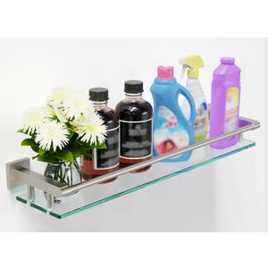 Glass Shelf for Bathroom Wall Sheves 24 inch Rectangular Stainless Steel Tempered Glass Modern Stainless Steel Wall Mount Accessories Organizers Storage (Brushed Nickel, 24), 24'' with Railing