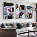 Canvas Wall Art Aesthetic Abstract Graffiti Large 32" X 24" Set of 3 Minimalist Wall Decor Modern Nature Art Posters Prints Frame Wall Art For Living Room Bedroom Bathroom Kitchen Office (Blue)