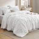 Bedsure King Size Comforter Set White - Bed in a Bag King Size 7 Pieces, GentleSoft™ Pintuck Bed Set Gift for Family, Pinch Pleat White Comforter with Sheets, Pillowcases & Shams